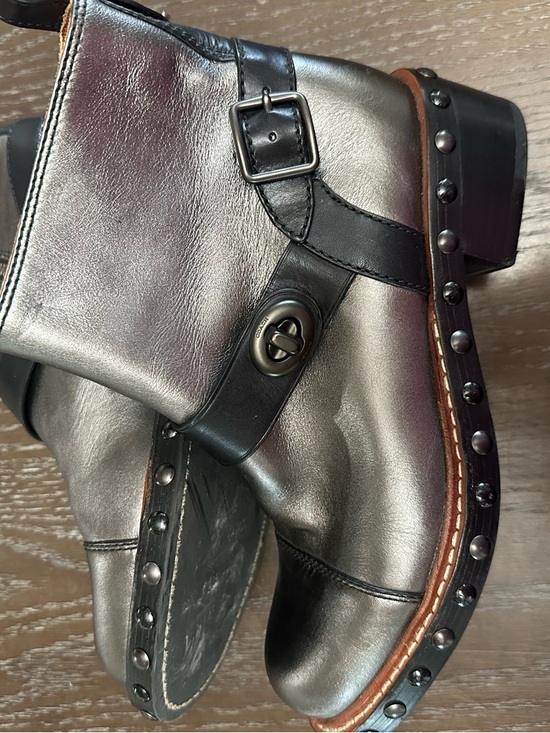 Coach Shoes - Coach Metallic Silver & Black Studded Ankle Booties